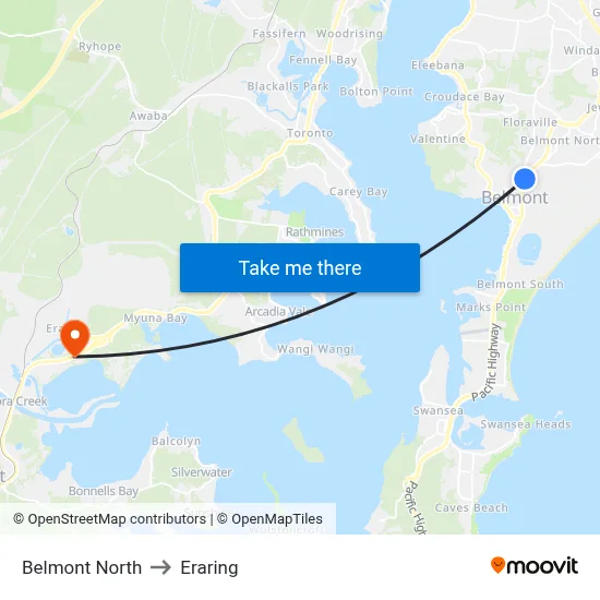 Belmont North to Eraring map