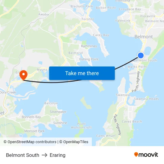 Belmont South to Eraring map