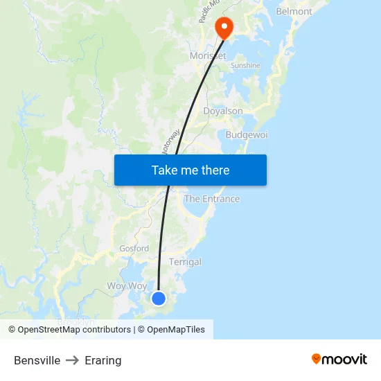 Bensville to Eraring map