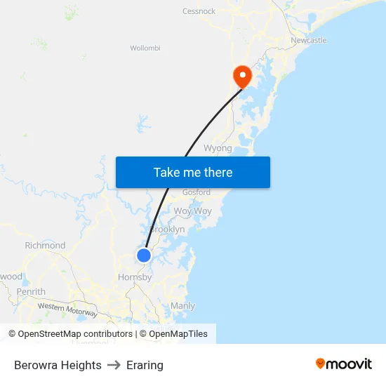 Berowra Heights to Eraring map