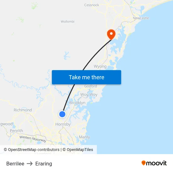 Berrilee to Eraring map