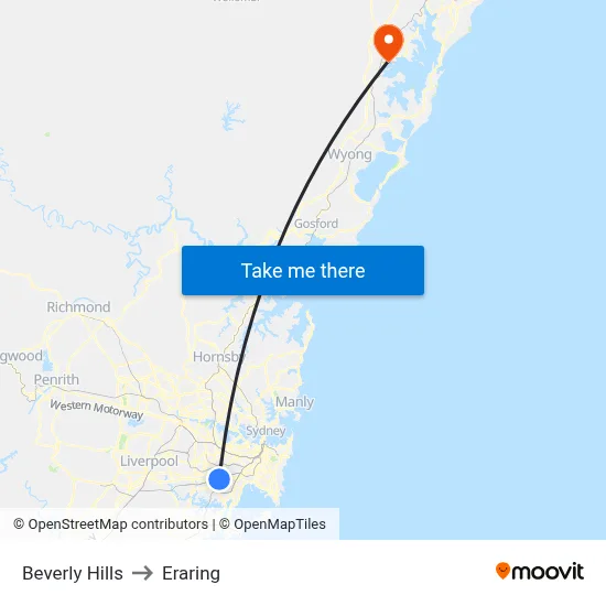 Beverly Hills to Eraring map