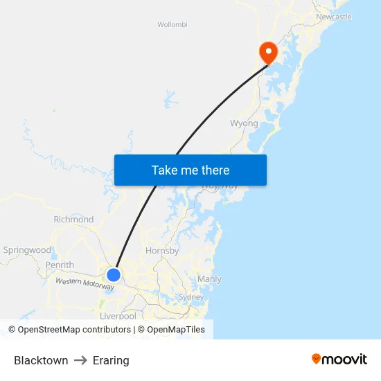 Blacktown to Eraring map