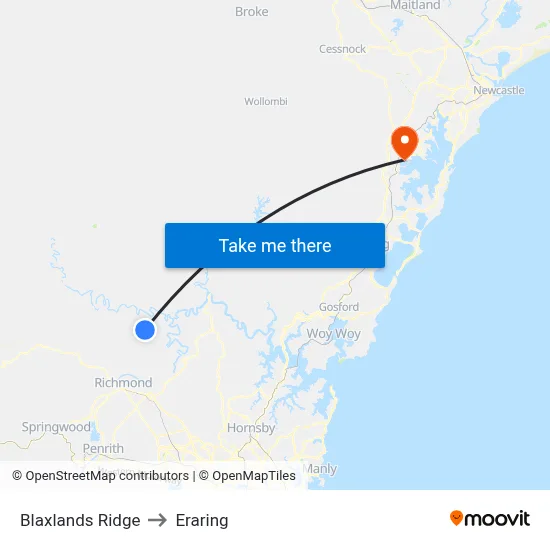 Blaxlands Ridge to Eraring map