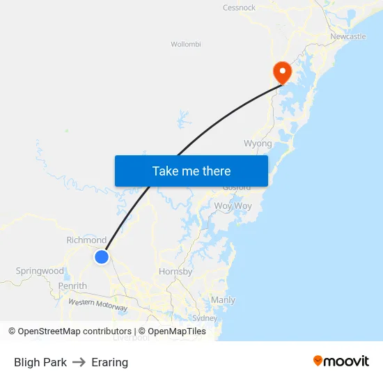 Bligh Park to Eraring map