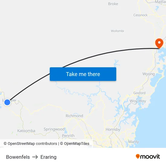 Bowenfels to Eraring map