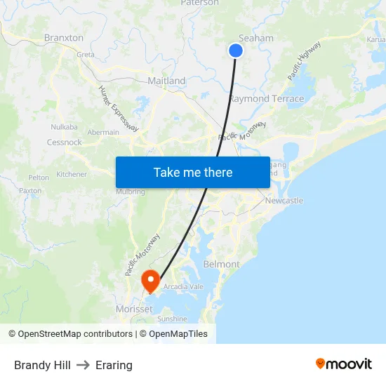 Brandy Hill to Eraring map