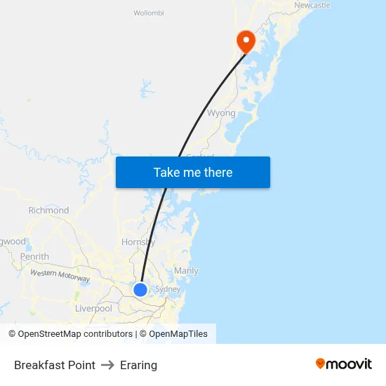 Breakfast Point to Eraring map