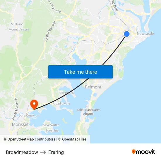 Broadmeadow to Eraring map
