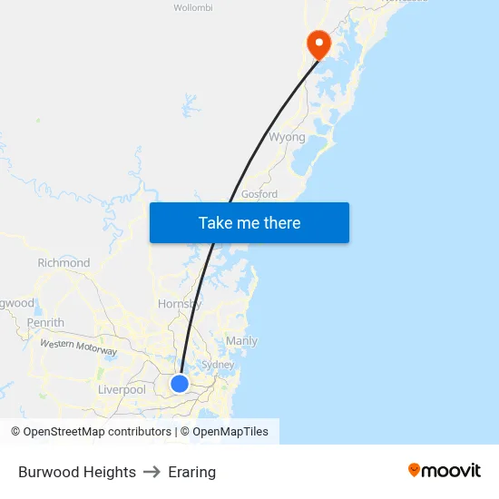 Burwood Heights to Eraring map
