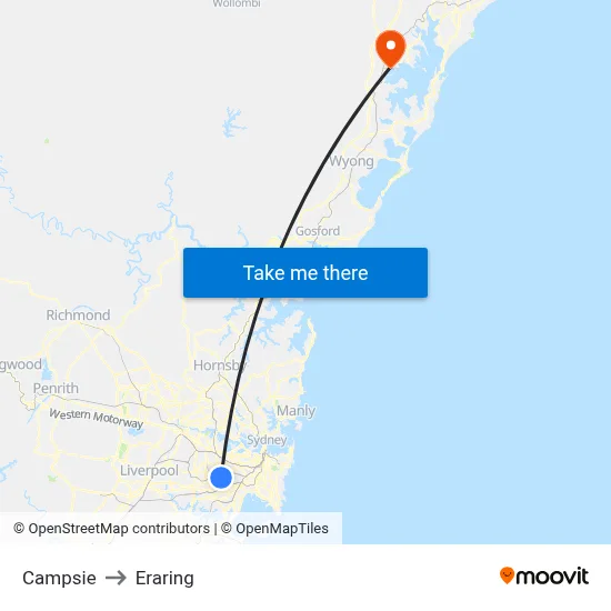 Campsie to Eraring map