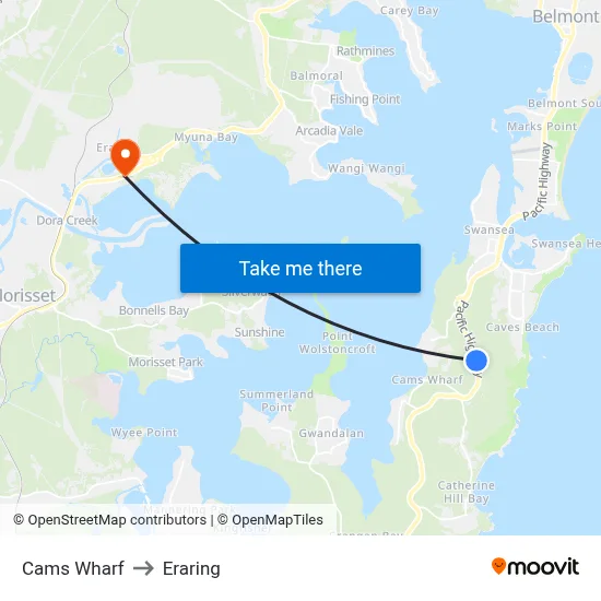 Cams Wharf to Eraring map