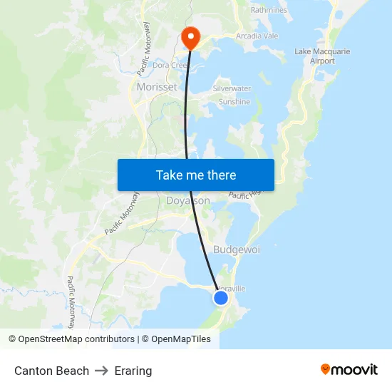 Canton Beach to Eraring map