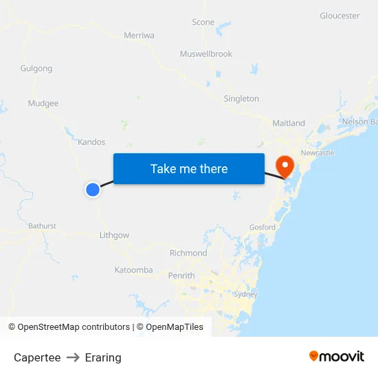 Capertee to Eraring map