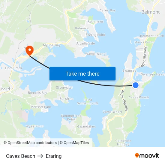 Caves Beach to Eraring map