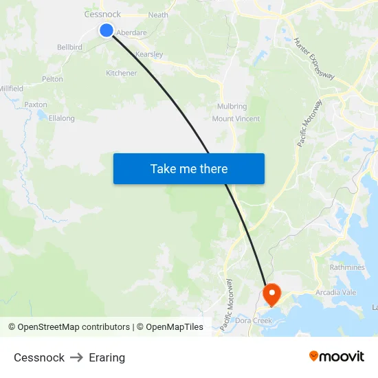 Cessnock to Eraring map