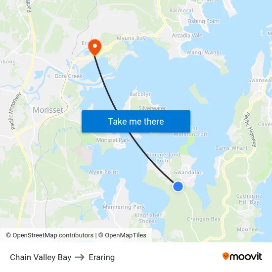 Chain Valley Bay to Eraring map