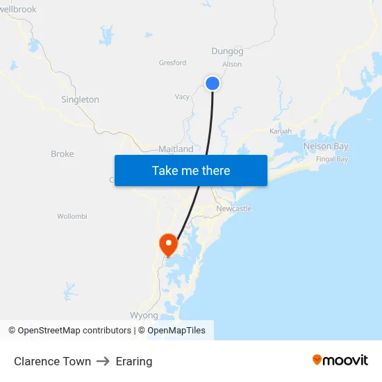 Clarence Town to Eraring map