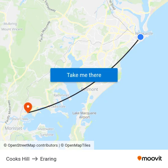 Cooks Hill to Eraring map