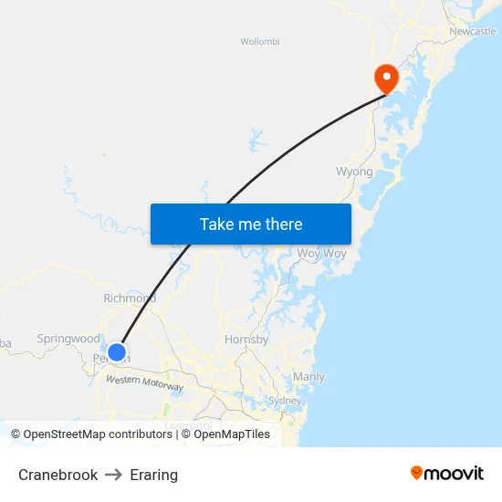 Cranebrook to Eraring map