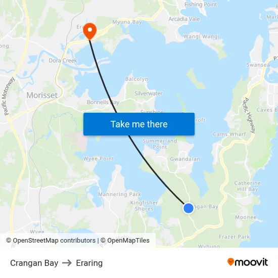 Crangan Bay to Eraring map