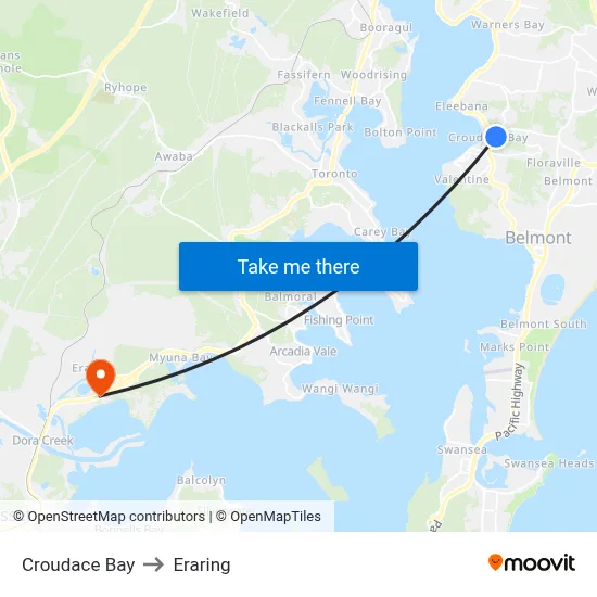 Croudace Bay to Eraring map
