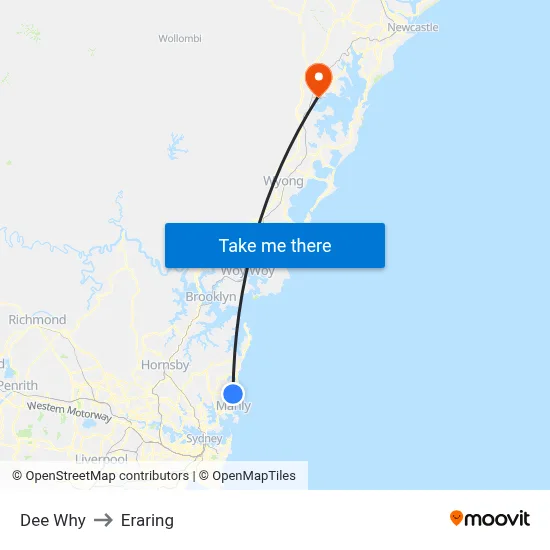 Dee Why to Eraring map
