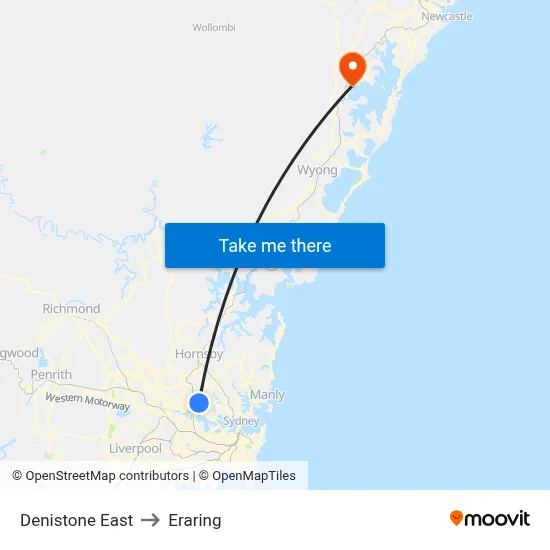 Denistone East to Eraring map