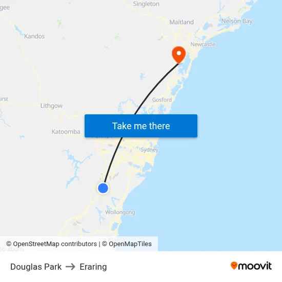Douglas Park to Eraring map