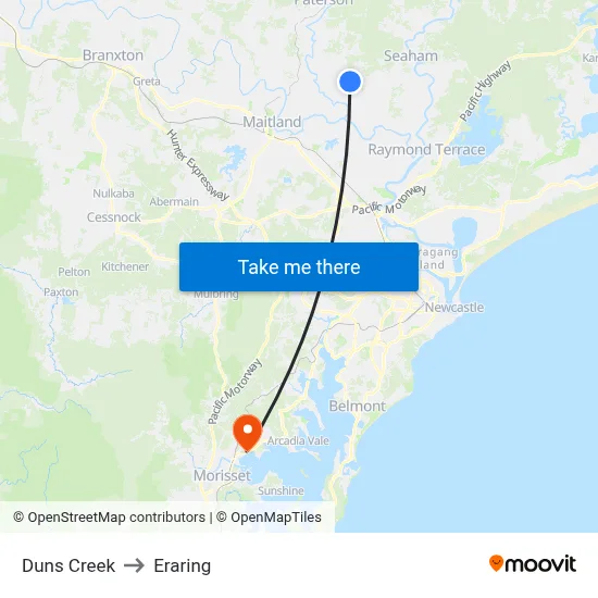 Duns Creek to Eraring map