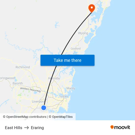 East Hills to Eraring map