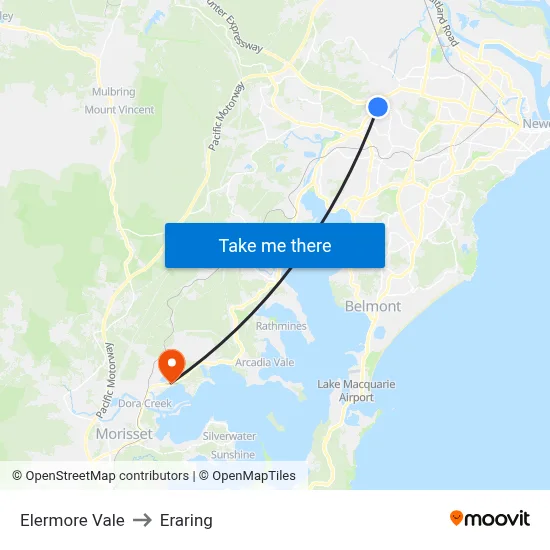 Elermore Vale to Eraring map