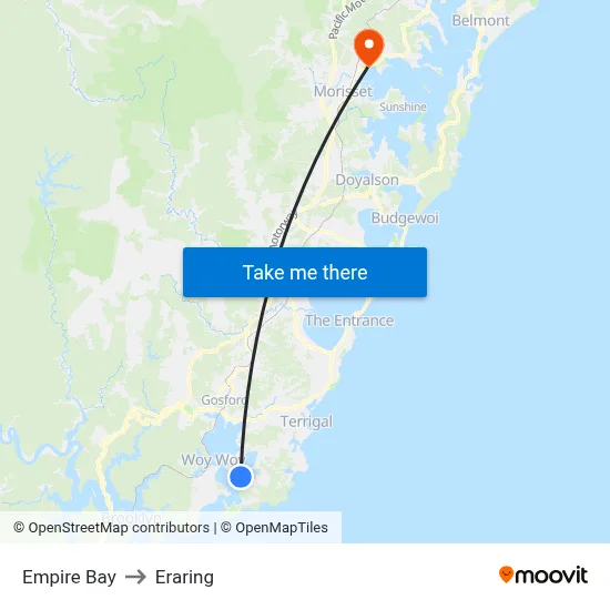 Empire Bay to Eraring map