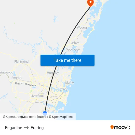 Engadine to Eraring map