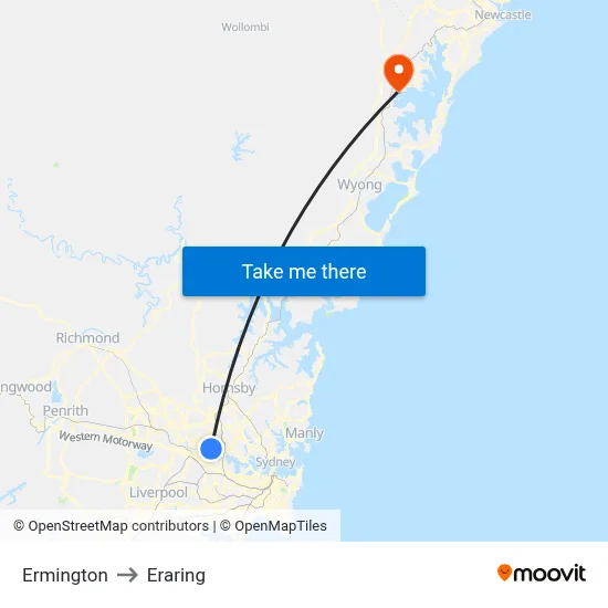 Ermington to Eraring map