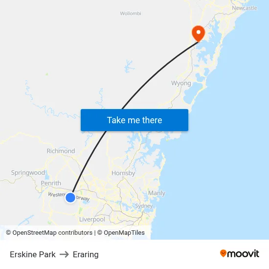 Erskine Park to Eraring map