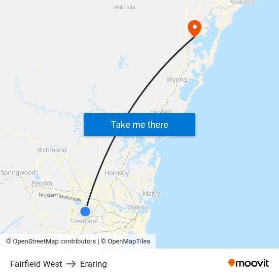 Fairfield West to Eraring map