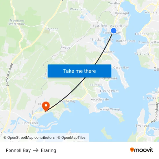 Fennell Bay to Eraring map