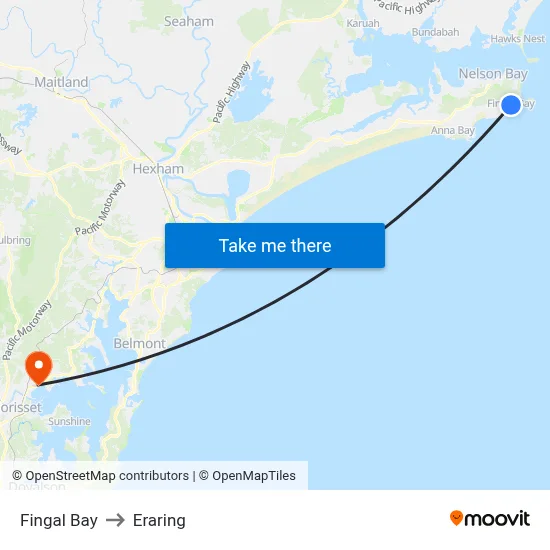 Fingal Bay to Eraring map