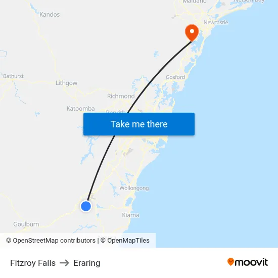 Fitzroy Falls to Eraring map