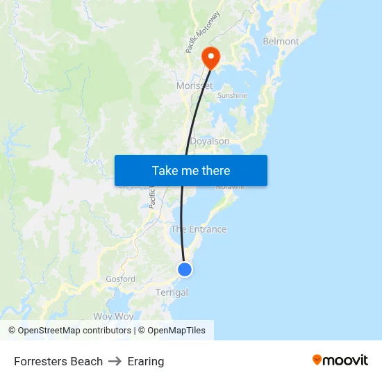 Forresters Beach to Eraring map