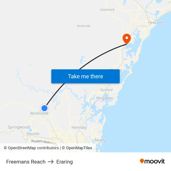 Freemans Reach to Eraring map