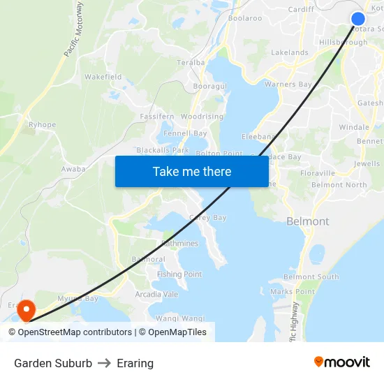 Garden Suburb to Eraring map