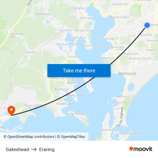 Gateshead to Eraring map
