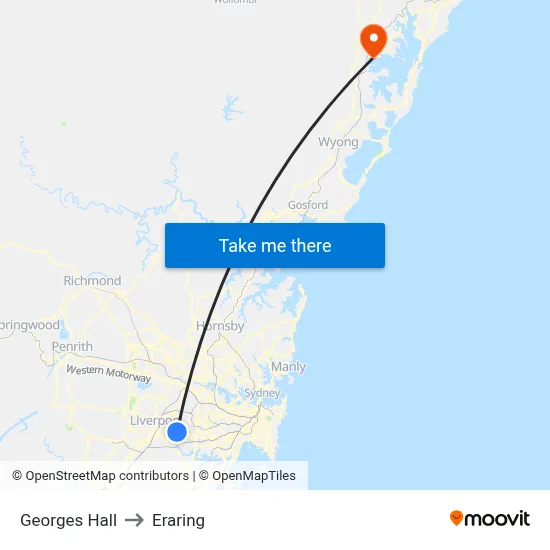 Georges Hall to Eraring map