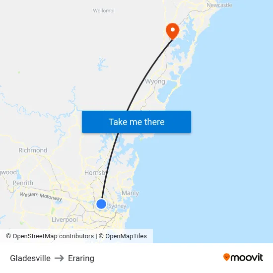 Gladesville to Eraring map