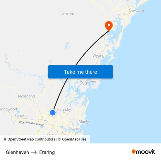 Glenhaven to Eraring map