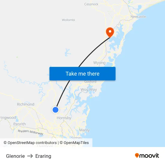Glenorie to Eraring map