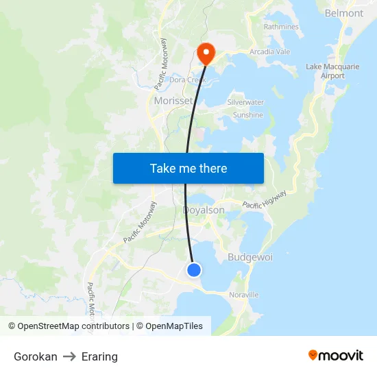 Gorokan to Eraring map