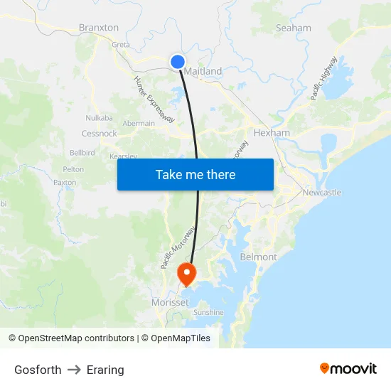 Gosforth to Eraring map
